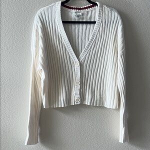 American Eagle Outfitters Cream Ribbed Cardigan